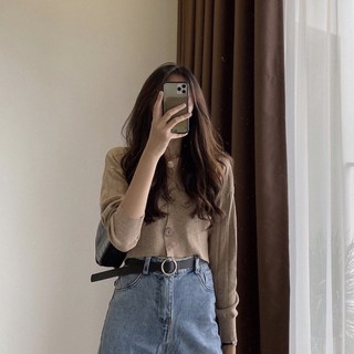 Áo crop top len cổ V (có sẵn)