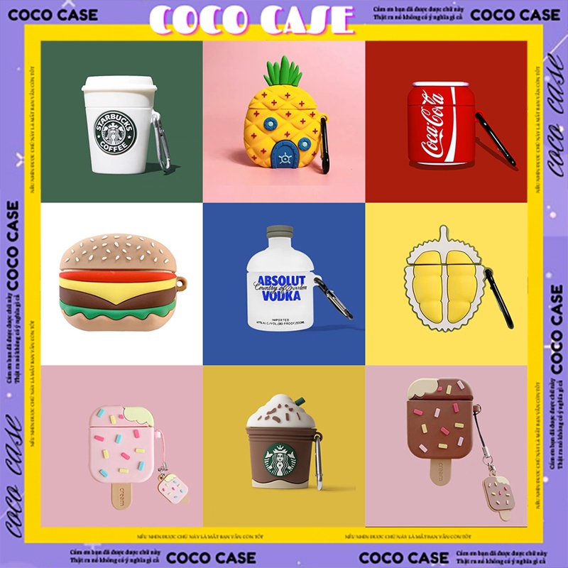 Vỏ Ốp Case Airpod 1 2 chống va đập Hình Đồ Ăn Cute