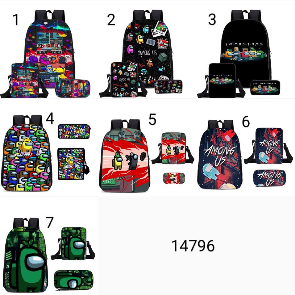 Ba lô cặp sách bé trai Among US sét 3 món tặng kèm túi đeo chéo hộp đựng bút đồng bộ giao màu ngẫu nhiên