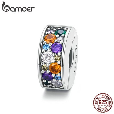 Hạt charm BAMOER SCC1609 làm từ bạc 925 đính đá CZ nhiều màu sắc làm trang sức vòng đeo tay DIY cho nữ