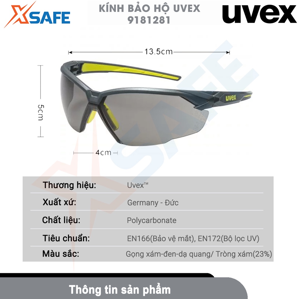 Kính bảo hộ UVEX SUXXEED 9181281 gọng râm (xám 23%) chống chói, tia UV, phủ lớp chống đọng sương, trầy xước, dùng đi xe