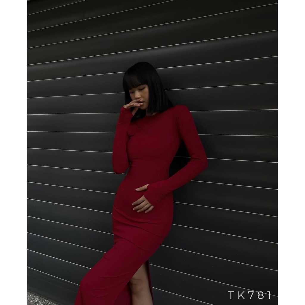 Váy body thun tay dài, chất thun gân dày dặn, ôm dáng [Moment House] | BigBuy360 - bigbuy360.vn