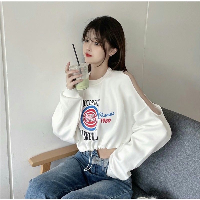 Áo Sweater Trễ Vai Dáng Ngắn In Họa Tiết Thời Trang Mùa Thu Cho Nữ