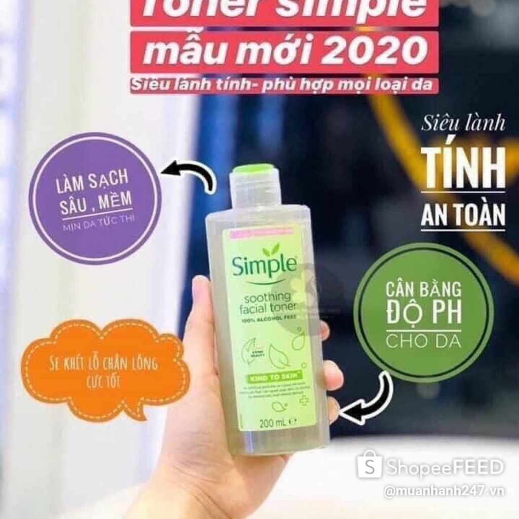 Nước hoa hồng Simple, toner simple, nước hoa hồng cho da nhạy cảm giúp dưỡng da se khít lỗ chân lông mềm mịn da