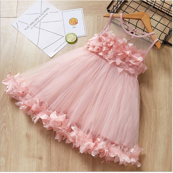Đầm bé gái Donna's đầm hồng phối lưới viền lá xinh xắn đầm váy trẻ em