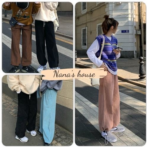 Quần Nhung Tăm Cạp Chun Dây Rút Nữ  Nana's House - FREESHIP  Jogger trơn dài form rộng dáng suông nhiều màu HOT