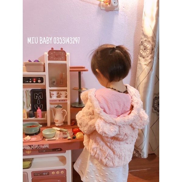 Áo khoác lông hồng tai thỏ xuat du bé gái