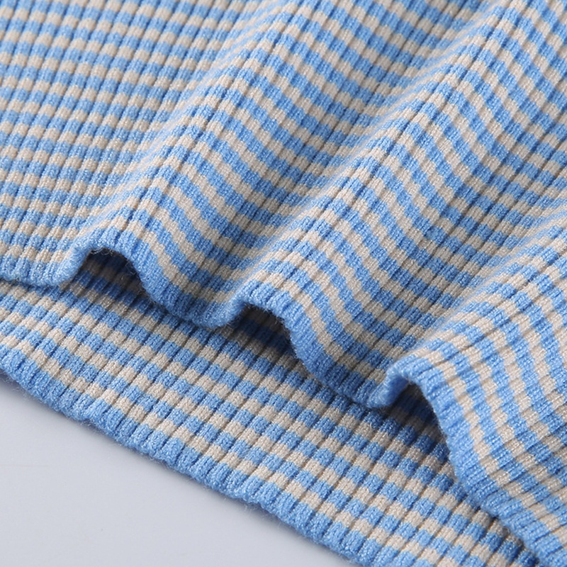 Youyo Áo Croptop Dệt Kim Trễ Vai Không Tay Dáng Ôm Họa Tiết Kẻ Sọc Phối Dây Rút Gợi Cảm Cho Nữ