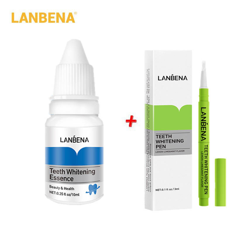 Bộ Sản Phẩm Bột Và Bút Làm Trắng Răng LANBENA Hương Chanh Bạc Hà Làm Sạch Mảng Bám 10ml+3ml