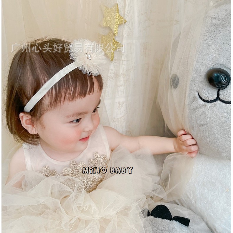 Băng đô nơ, hoa voan trắng tiểu thư Mimo Baby cho bé gái BD09