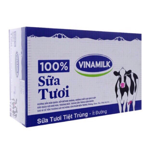 Sữa tươi tiệt trùng Vinamilk 100% Ít đường- Lốc 4 Hộp x 180ml