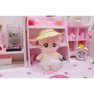 Set váy + mũ hoa cúc cho doll 20cm