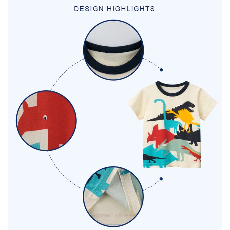 Áo Thun Tay Ngắn Vải Cotton In Hình Khủng Long Dễ Thương Cho Bé Trai