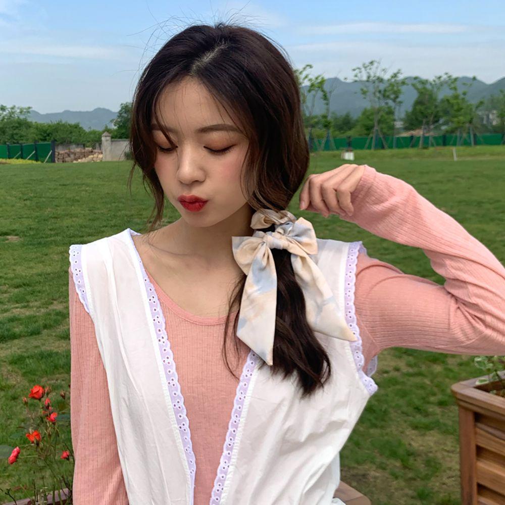 NICKOLAS Dây Cột Tóc Co Giãn Đính Nơ Họa Tiết Tranh Sơn Dầu Thời Trang Hàn Quốc Cho Nữ