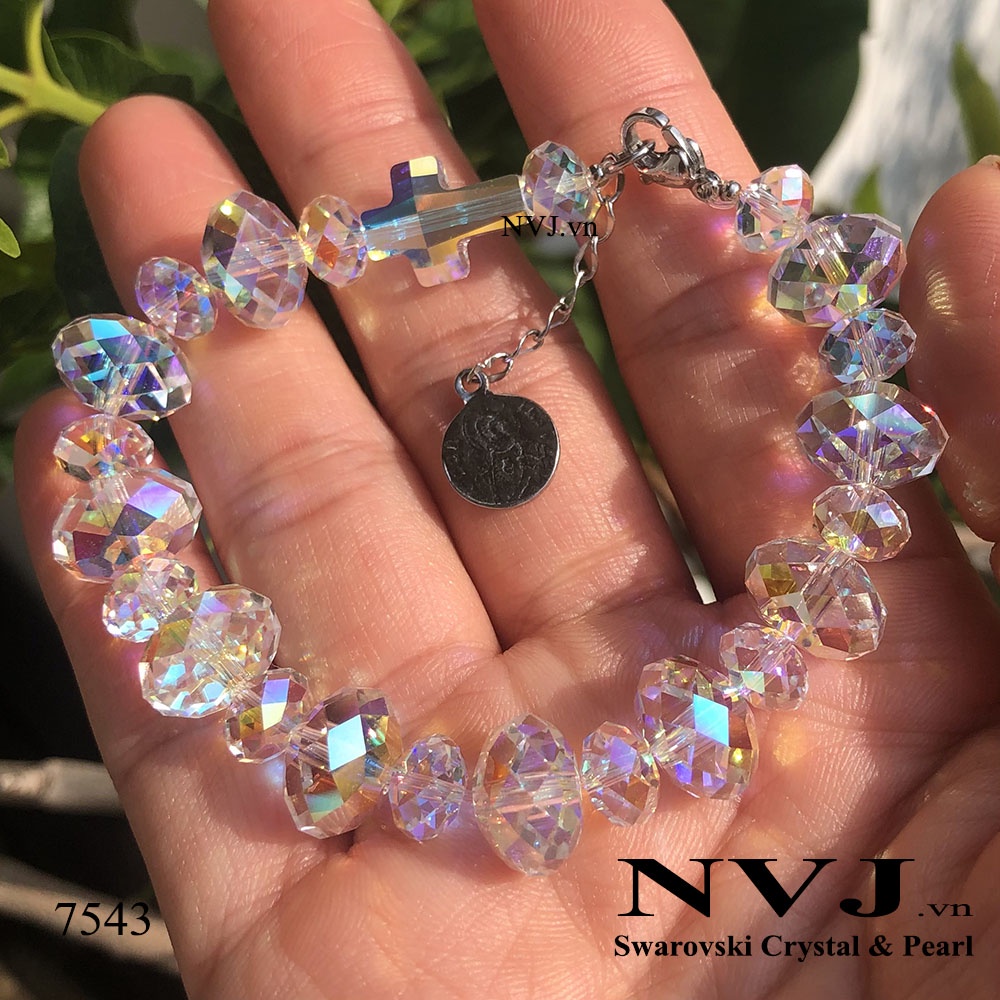 Chuỗi mân côi pha lê Swarovski hạt bánh cam 12ly & 8ly siêu lấp lánh sang trọng 5040 001AB briolette