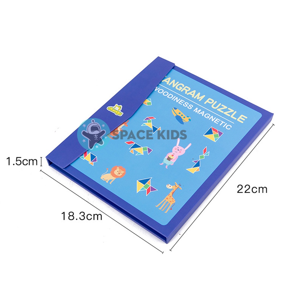 Đồ chơi Xếp hình gỗ Tangram nam châm có kèm sách cho bé , đồ chơi gỗ thông minh montessori