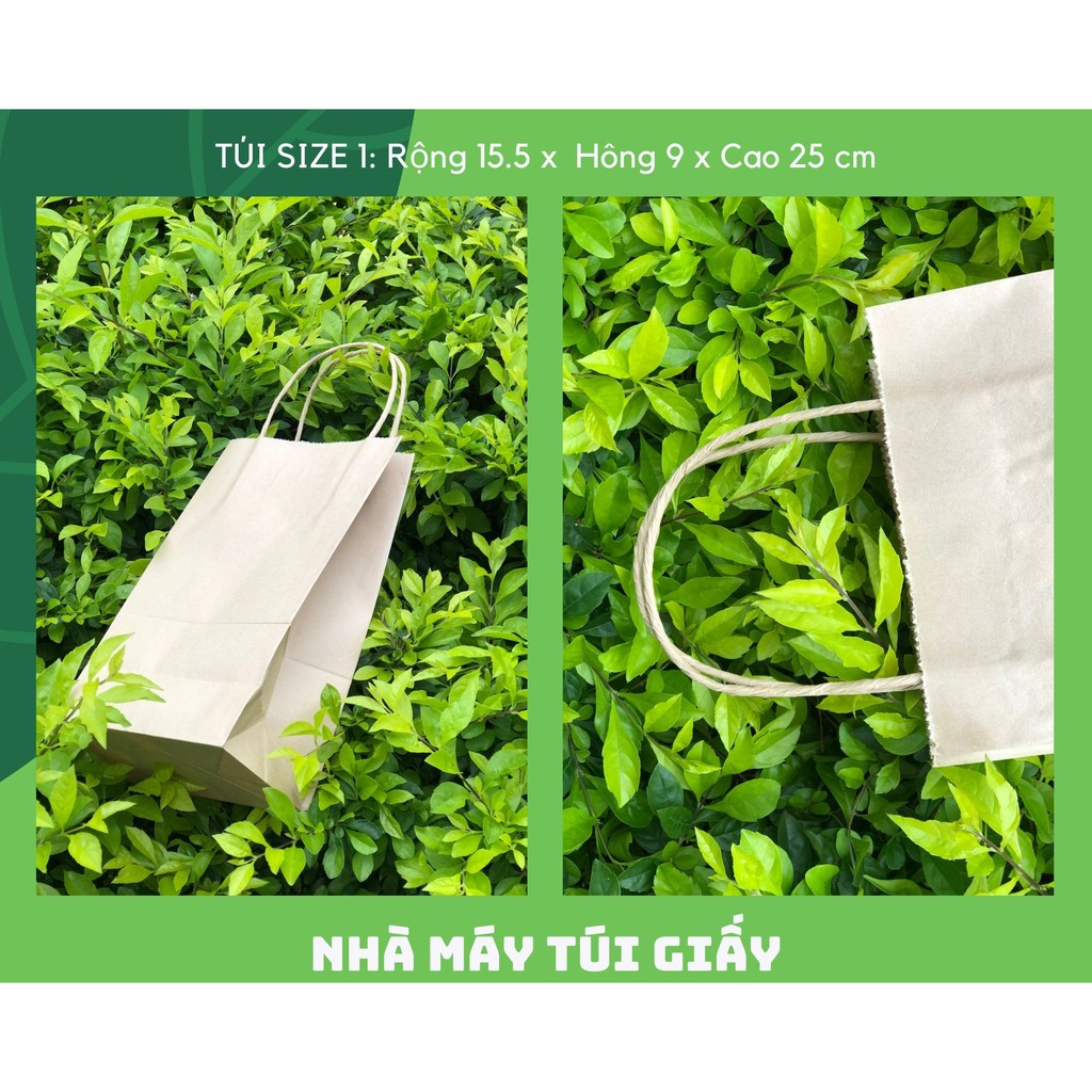 100 Chiếc TÚI GIẤY Kraft Nhật Size 1: 15,5x10x25 cm túi giấy CÓ QUAI đựng hàng 1- 1,5 kG