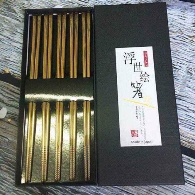 AUTH Set 5 đũa ăn Nhật Bản inox 304 mẫu hoa văn đặc ruột
