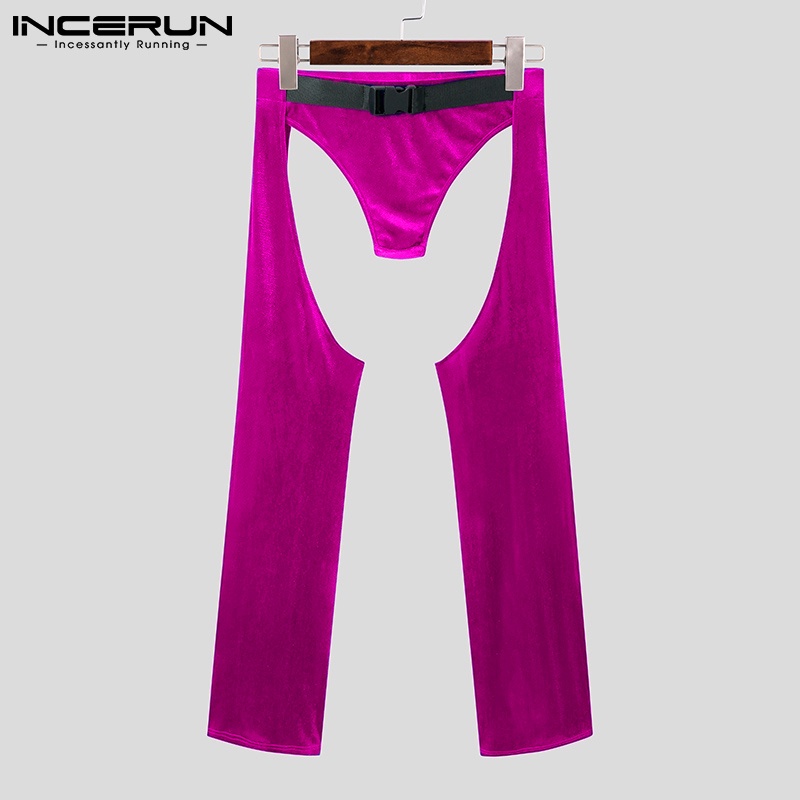 Quần dài INCERUN ống loe màu trơn thiết kế khoét lỗ thời trang quyến rũ cho nam