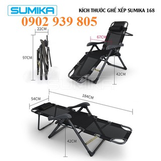 Ghế xếp vải lưới cao cấp thư giãn Sumika 168 duỗi thẳng nâng hạ 7 cấp độ có khay đựng nước
