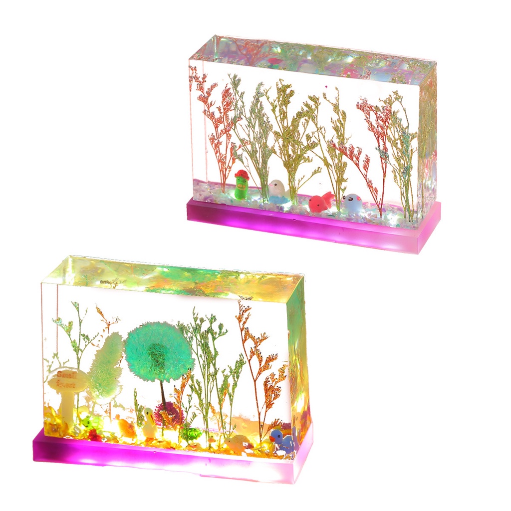 Khuôn Silicon Làm Đèn Ngủ Hoa Khô Hình Khối Resin DIY