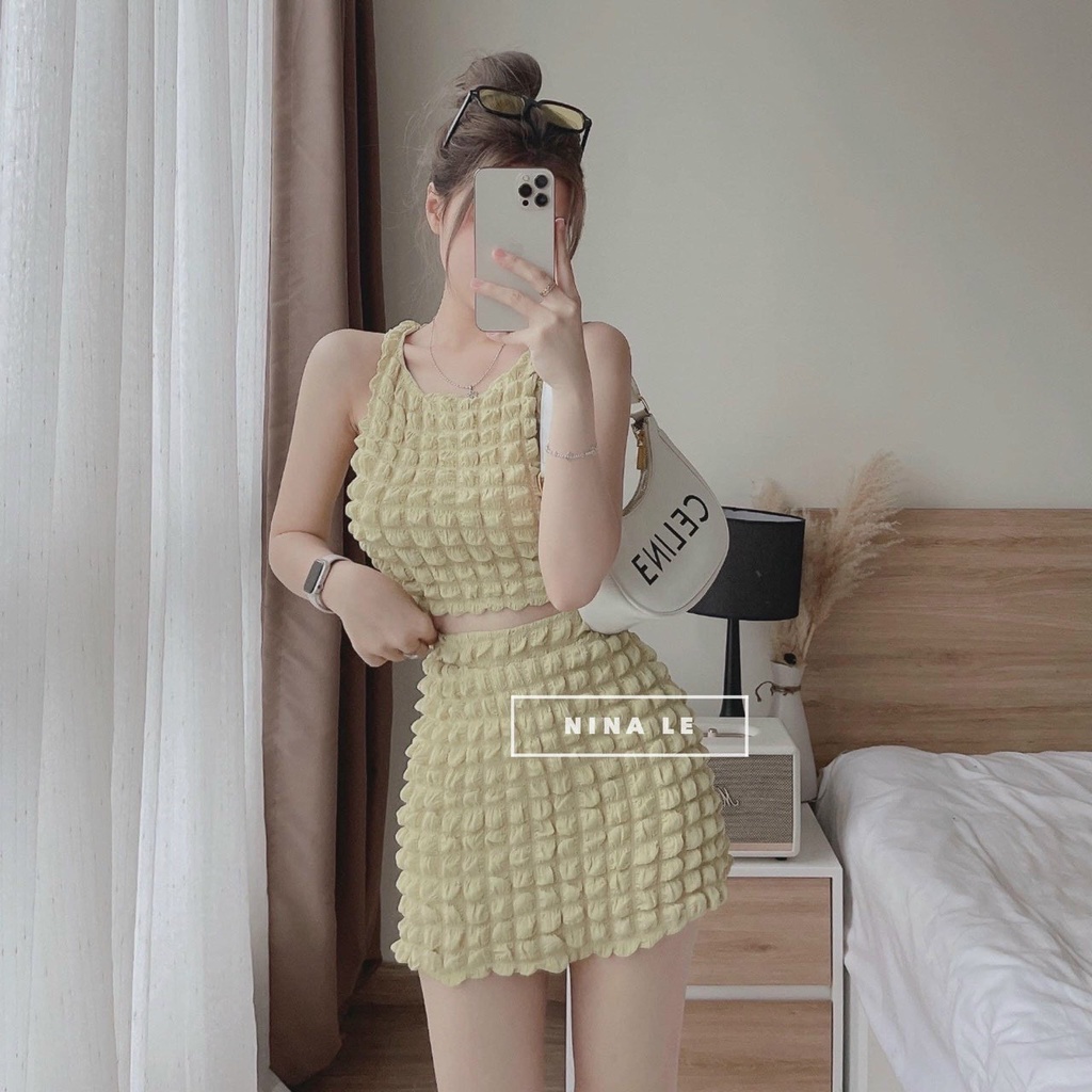Set bộ đồ nữ body lụa xốp áo ba lỗ mix chân váy ôm cùng tone màu siêu xinh dễ phối phụ kiện, tôn da và tôn dáng