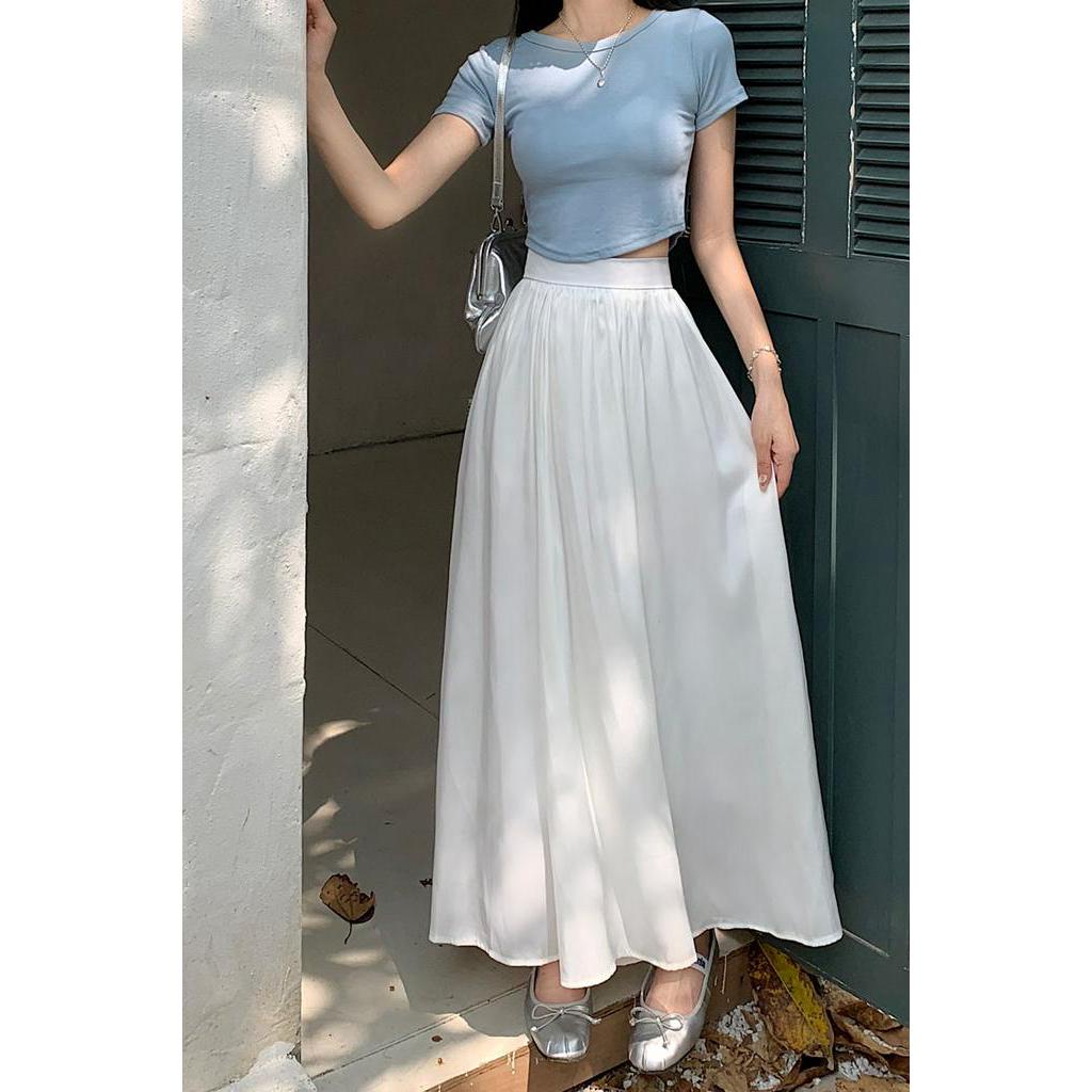 62212 Váy Satin Lưng Cao Kiểu Pháp Mới