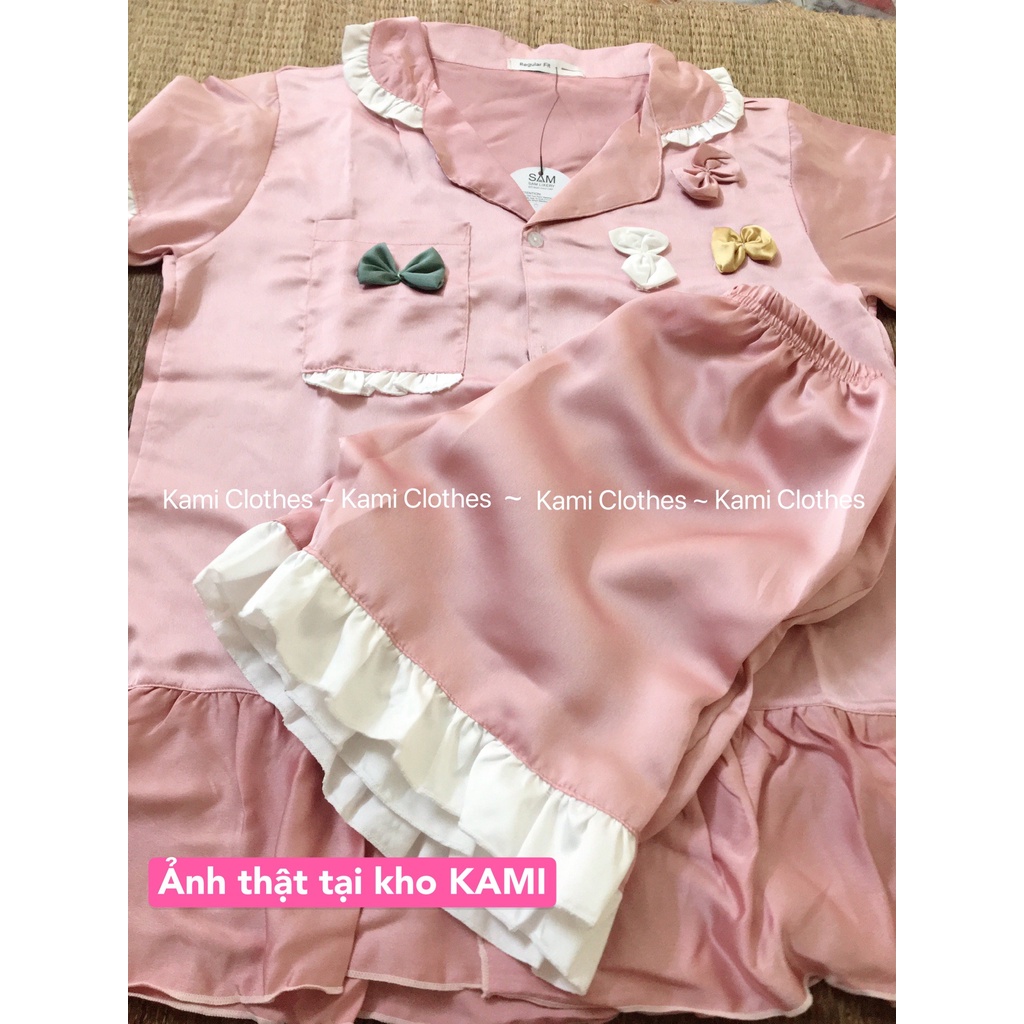 Set áo babydoll lụa nơ viền bèo và quần đùi tiểu thư bánh bèo Ulzzang, bộ ngủ nữ lụa cao cấp - KAMI Clothes | BigBuy360 - bigbuy360.vn