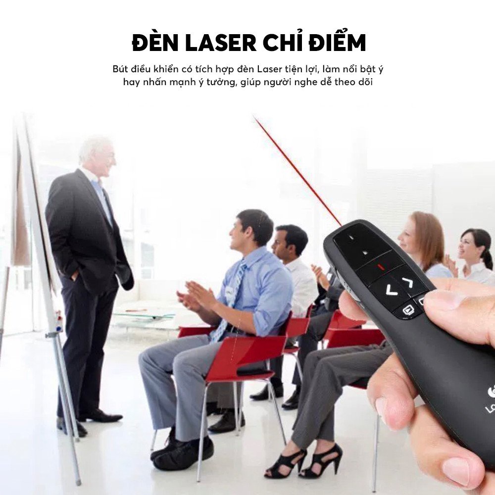 Bút Trình Chiếu Slide Loritech R500 PowerPoint Laser 2.4G. Bút Chỉ Máy Chiếu Màu Đen, Nút Ấn Nhạy, Độ Bền Cao