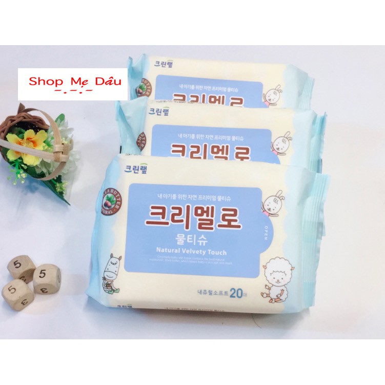 Giấy ướt chiết xuất trái bơ,chanh, olive Natural Soft Portable, Hàn Quốc(20 tờ)