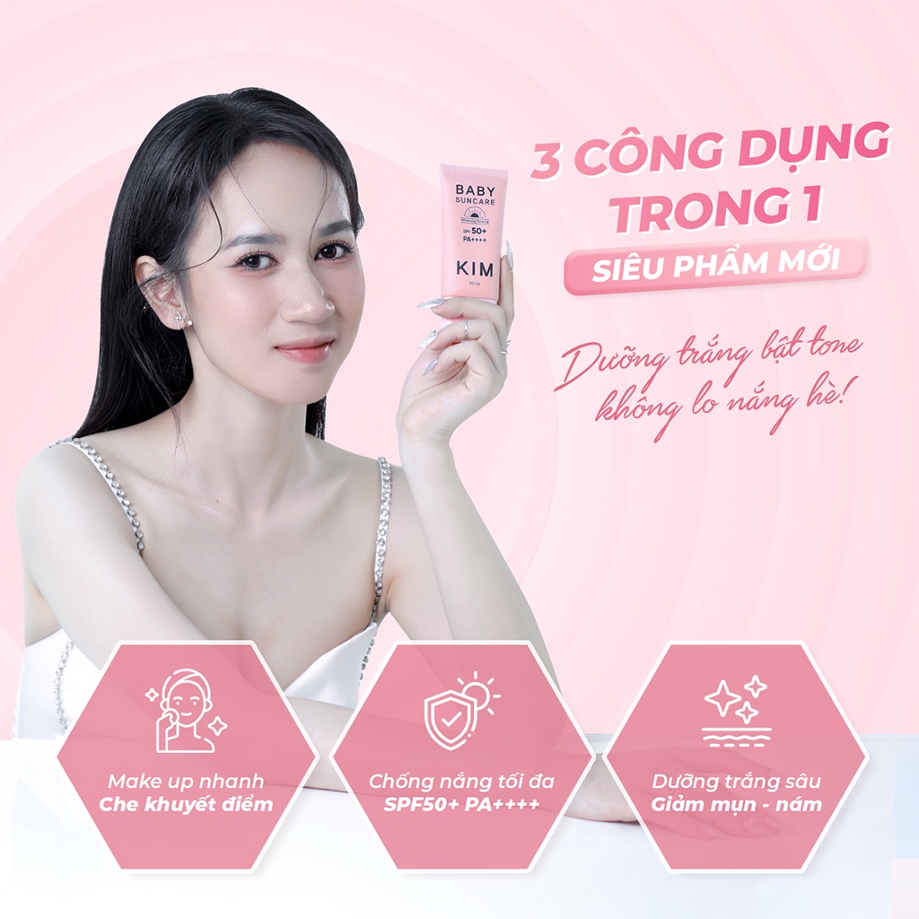 Kem chống nắng Baby SunCare SPF50+ bảo vệ da nâng tone che khuyết điểm giảm mụn, nam da