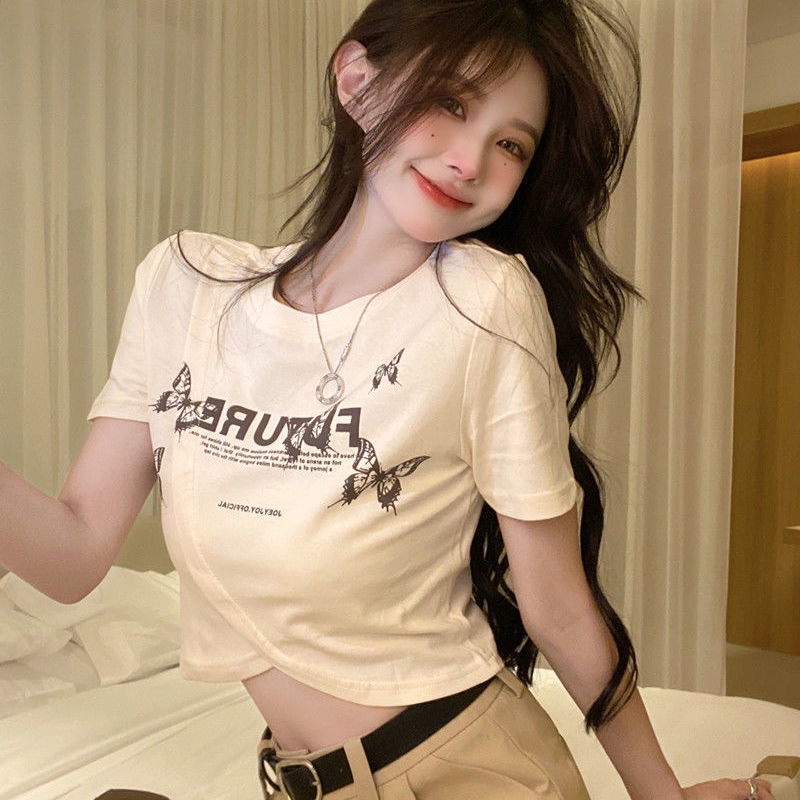Áo Thun Tay Ngắn Cổ Tròn In Họa Tiết Thời Trang Mùa Hè Cho Nữ