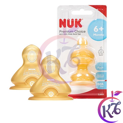 Bộ 2 Núm ty thay bình sữa NUK Premium Choice cao su cổ rộng size 2S / 2M / 2L - 2 cái/vỹ -  - núm ti