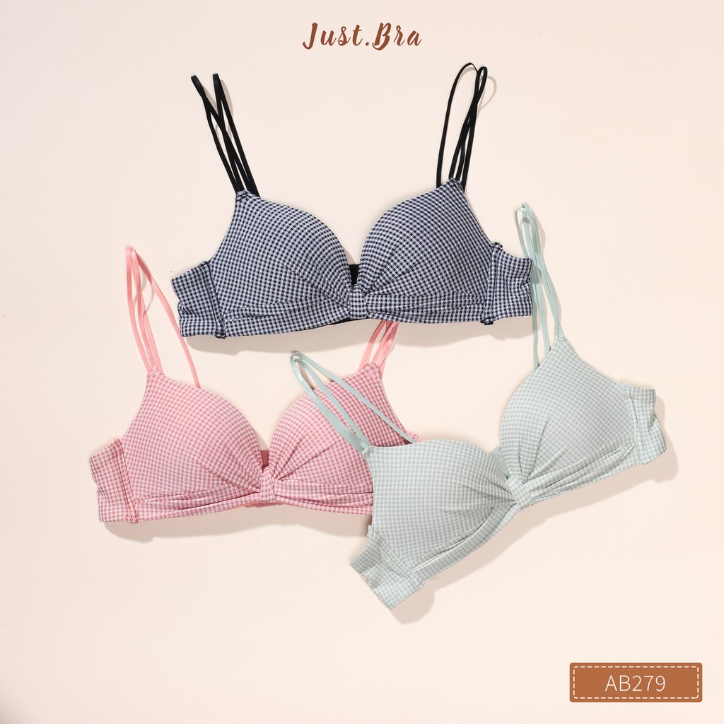 [Mã WABRJB217 giảm 10% đơn 99K] Áo ngựckhông gọng Just bra mặt cotton kẻ vintage cùng quai mảnh AB279