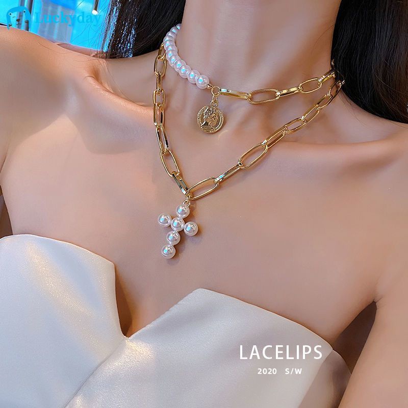 Vòng cổ Nhiều Lớp Đính Hạt Ngọc Trai Cổ Điển Cho Nữ