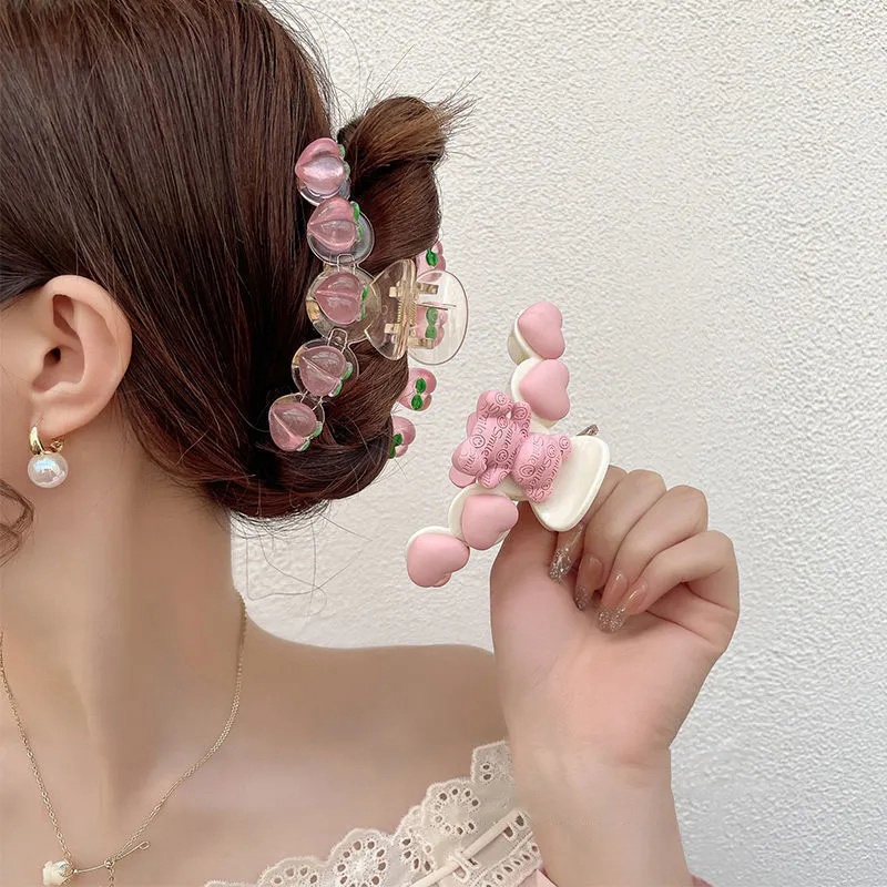 Kẹp tóc hàm cá mập màu hồng đào sáng tạo thời trang Hàn Quốc cho nữ nhiều kiểu tùy chọn