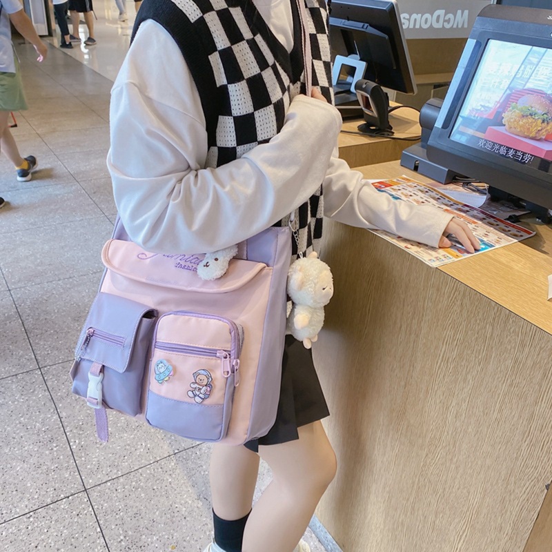 Túi Tote Đeo Chéo Một Bên Vai Sức Chứa Lớn Màu Kẹo Phong Cách Nhật Bản Dễ Thương Cho Nữ Thanh Thiếu Niên