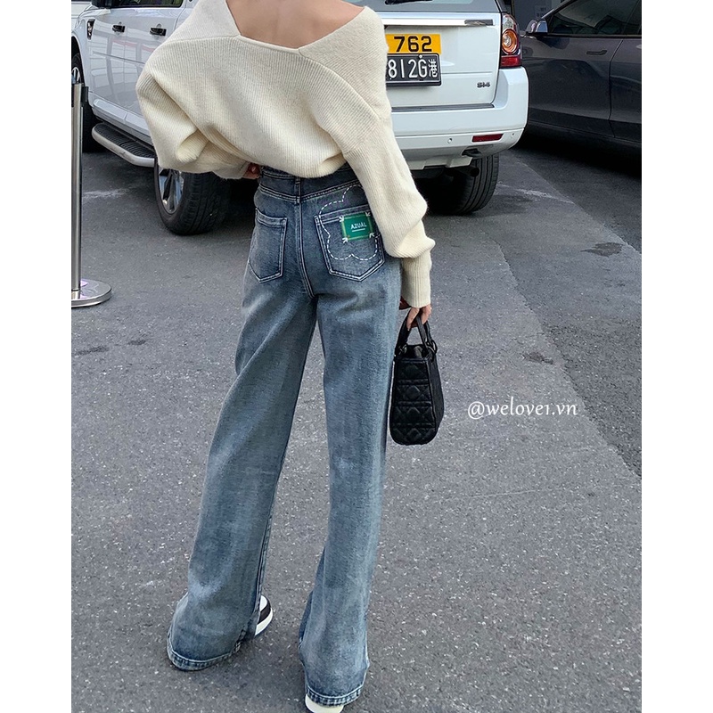 Quần jeans Nữ Lưng Cao Ống Rộng Thời Trang Hàn Quốc