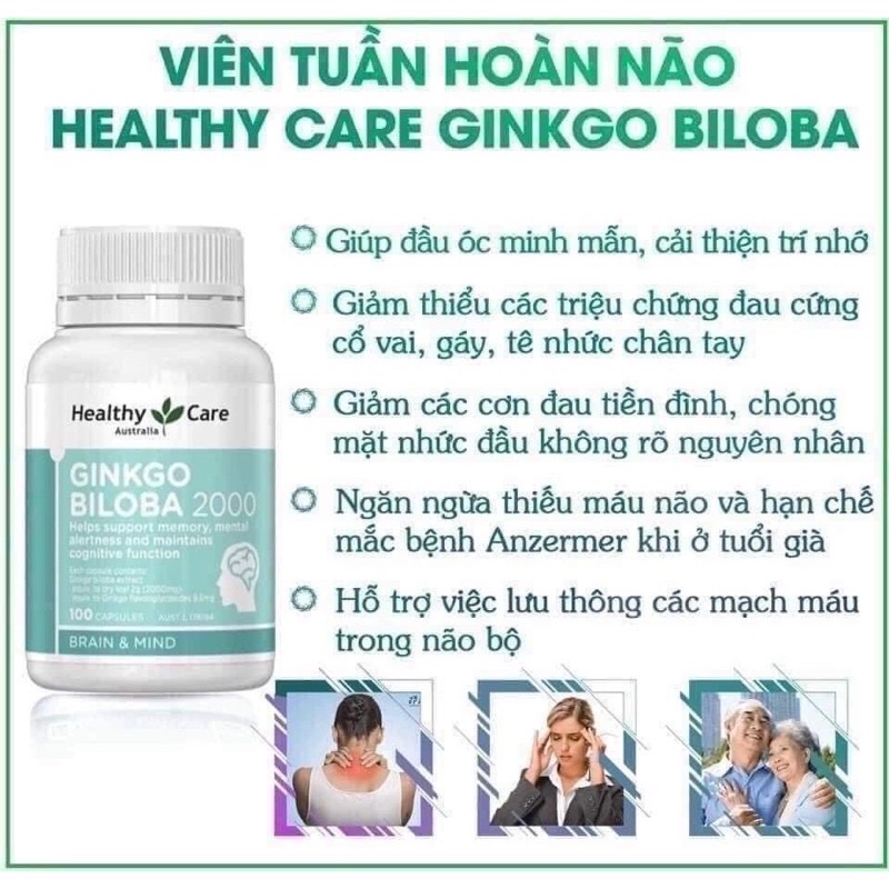 [HÀNG ÚC] Viên uống bổ não Ginko biloba2000 heathycare 100 viên