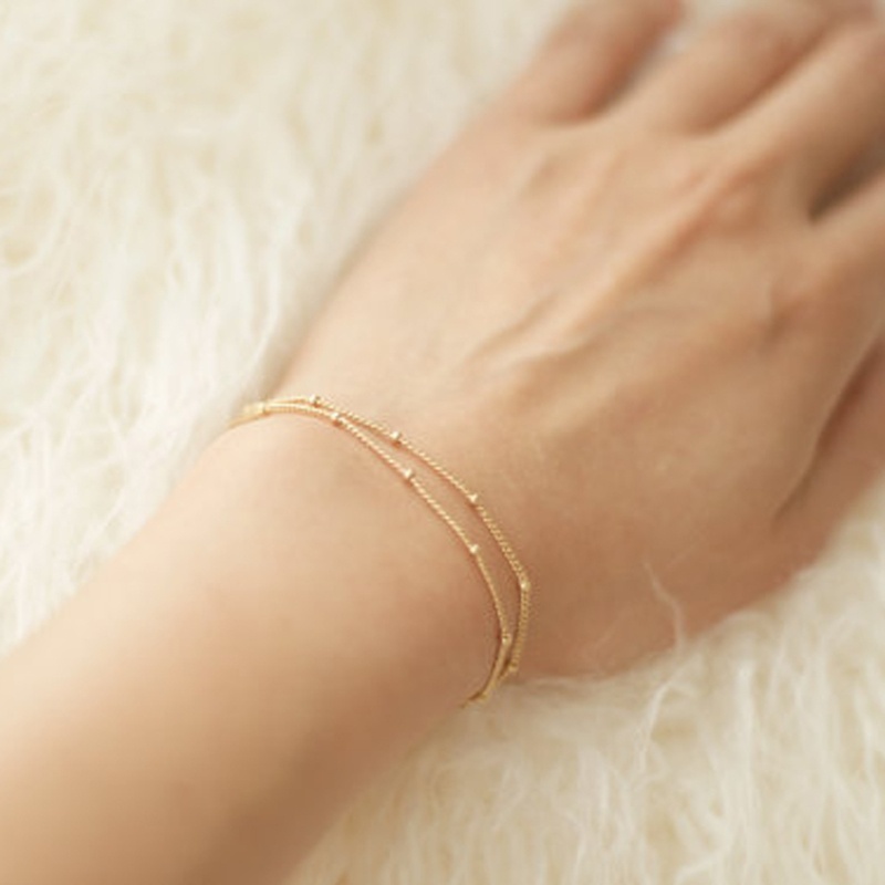 Vòng đeo tay hai lớp bằng vàng thiết kế đơn giản cho nữ