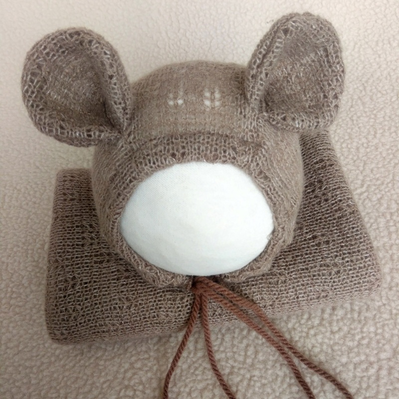 Bộ Chăn Dệt Kim Co Giãn + Mũ Làm Phụ Kiện Chụp Ảnh Cho Bé Sơ Sinh