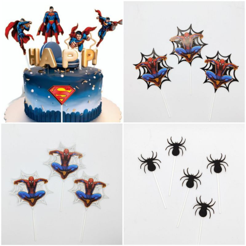 Que cắm giấy superman, siêu nhân nhện trang trí bánh kem, toppercake