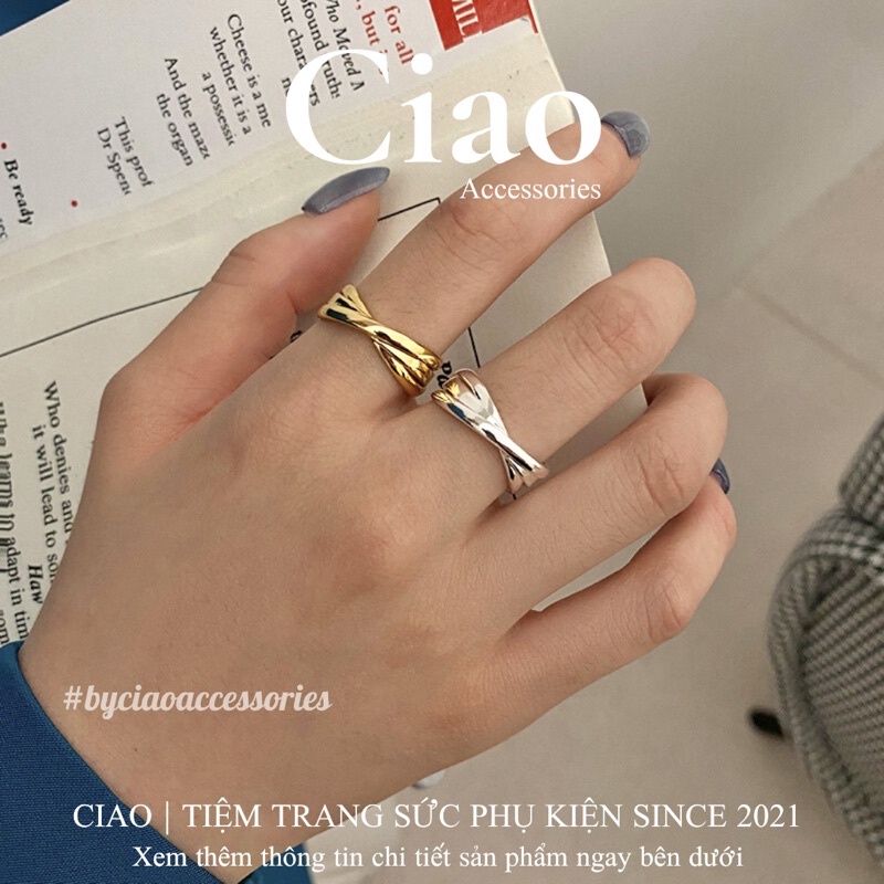 Nhẫn mạ bạc S925 thiết kế xoắn tinh tế phong cách trendy mới lạ Harvey Ciao