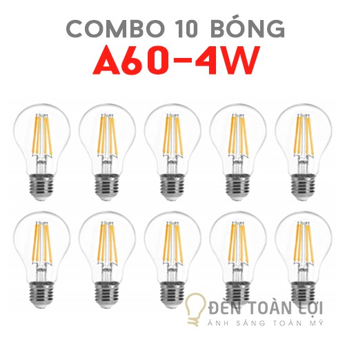 Combo 10 bóng LED A60 4W bóng edison trang trí