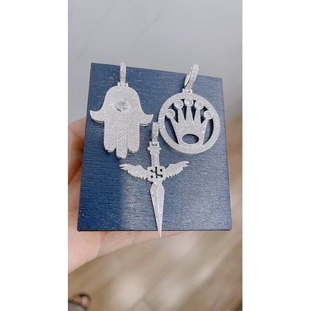 Mặt dây chuyền nam hình tròn vương miện đính đá bạc ta-Minh Tâm Jewelry