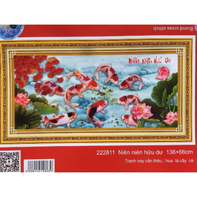 Tranh thêu chữ thập 3d  Niên Niên Hữu Dư 222811-136x66cm