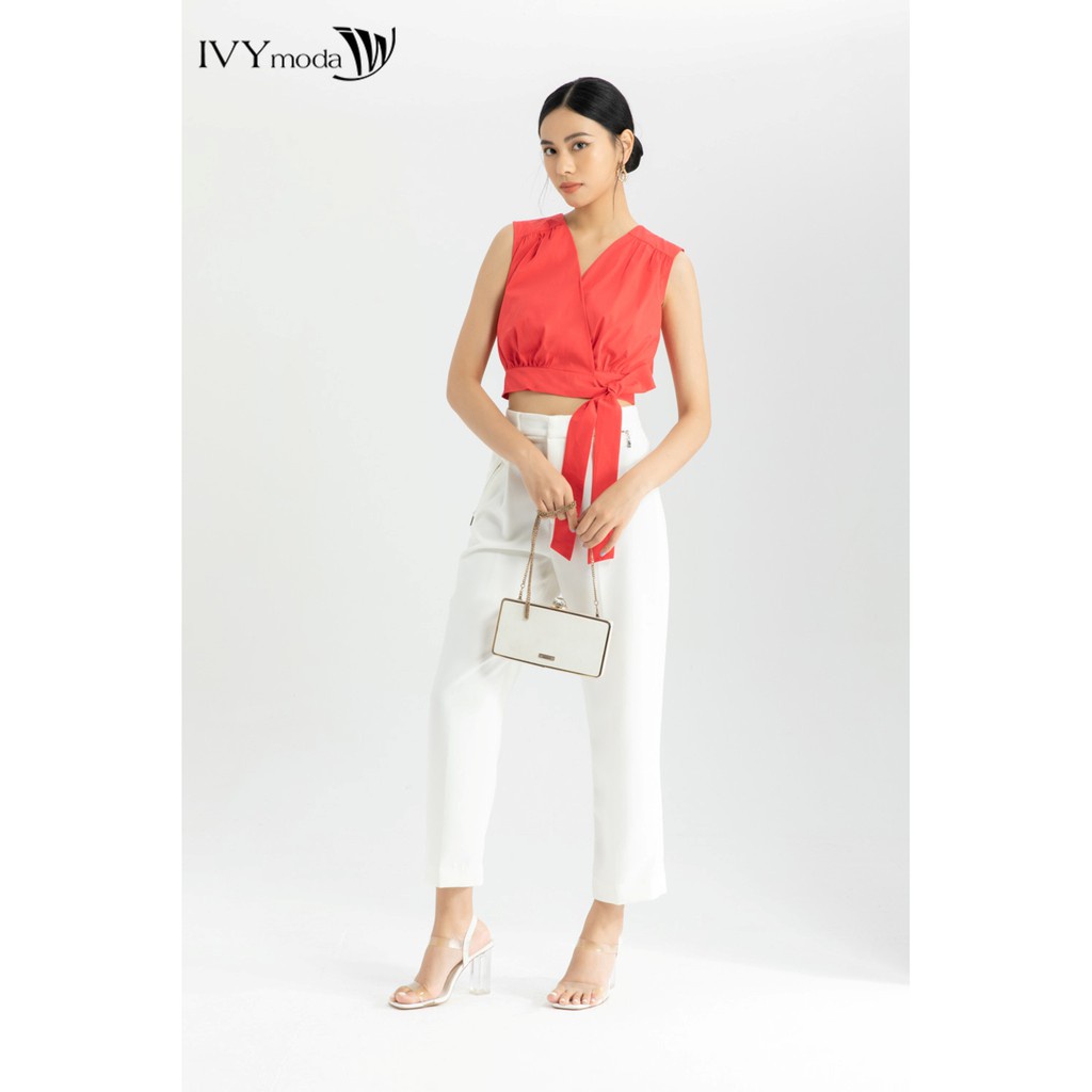 Áo croptop nữ thắt nơ IVY moda MS 15B8610