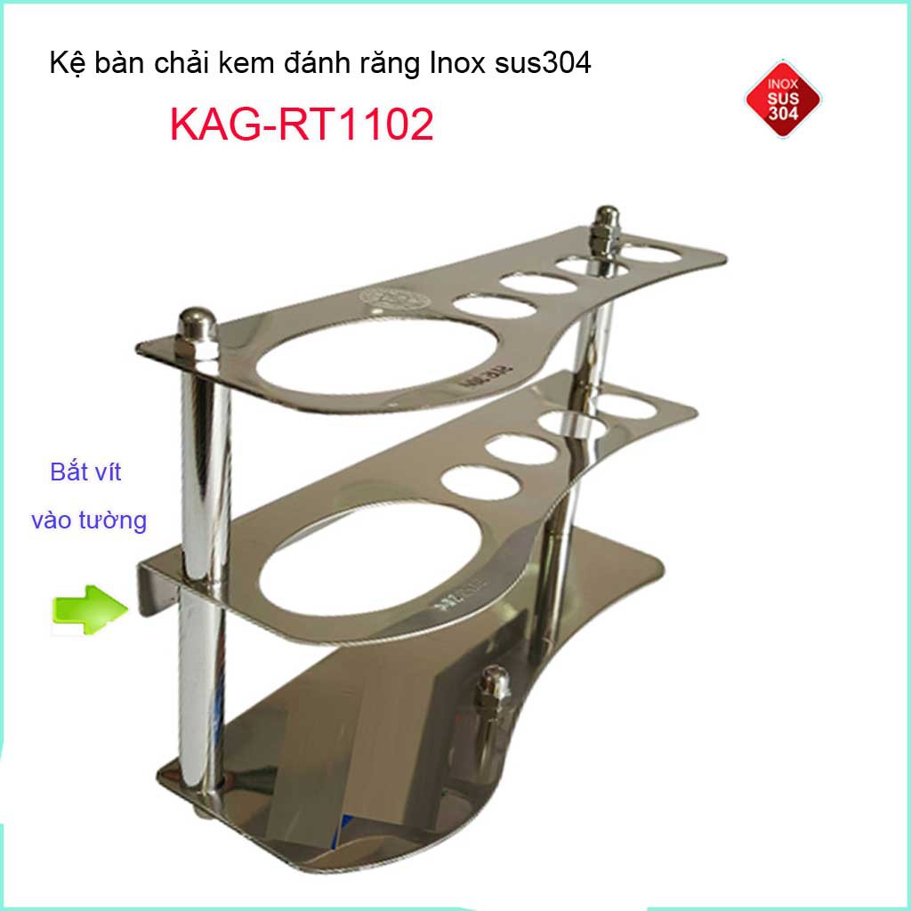 Kệ inox 304 để kem đánh răng bàn chải KAG-RT1102 giá để cây đánh răng sử dụng tiện lợi siêu bền