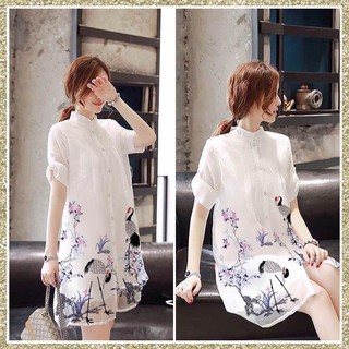 Đầm suông in hạc cổ trụ so hot VD4 -