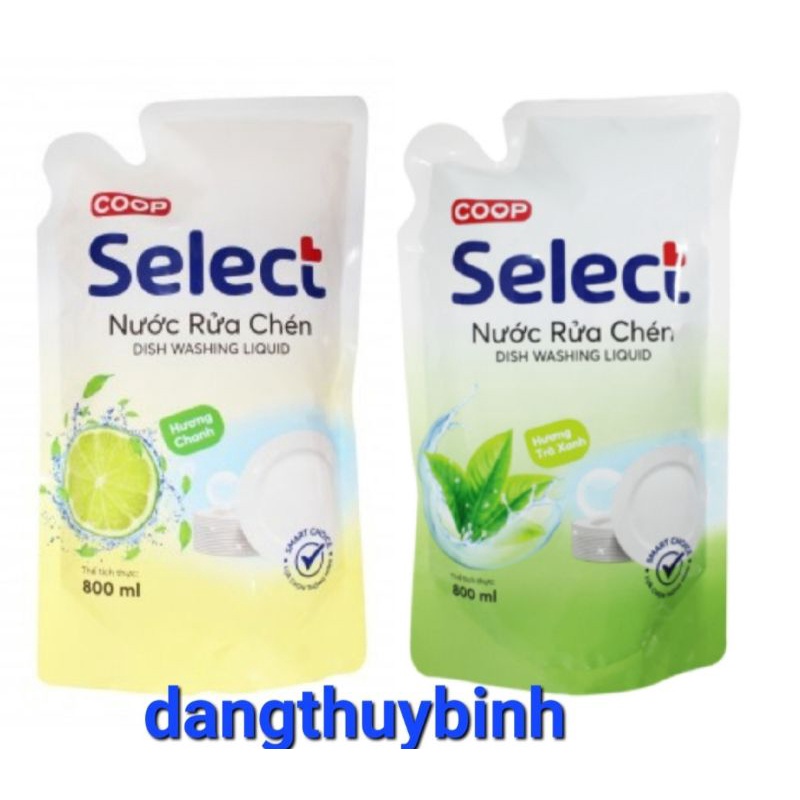 Nước rửa chén Coop túi 800ml hương chanh/trà xanh/táo